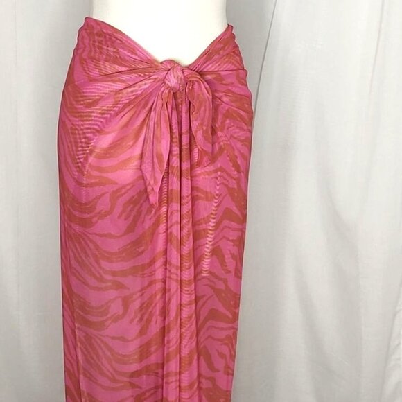 VIX Cover Up Pareo Pants L Pink Mesh Diani Zebra Sheer Resortwear - Picture 4 of 10